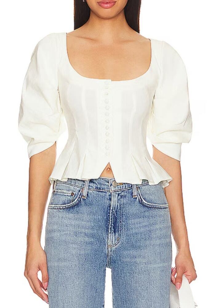 LPA - Sarita Puff Sleeve Peplum Blouse in Coconut Milk Cream - Picture 4 of 5